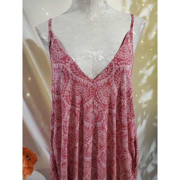 Elan Double V-Neck Boho Asymmetrical Maxi Dress Size S Floral Paisley Pockets - Picture 5 of 11